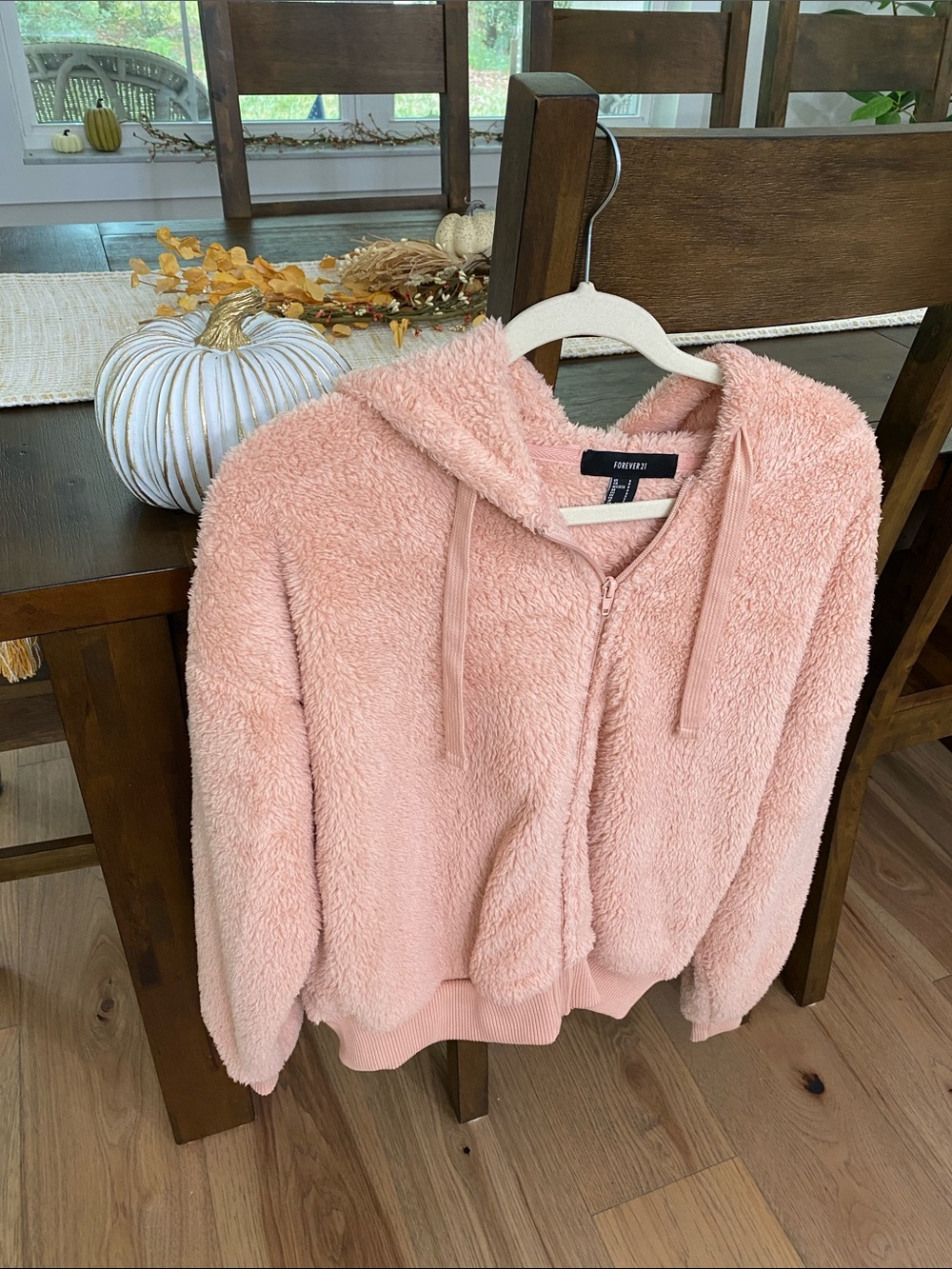Forever 21 Dusty Pink Teddy Sherpa Zip Hoodie